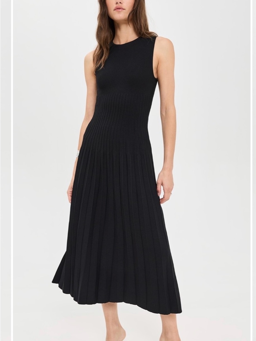 STAUD Elyse Black Pleated Midi Dress